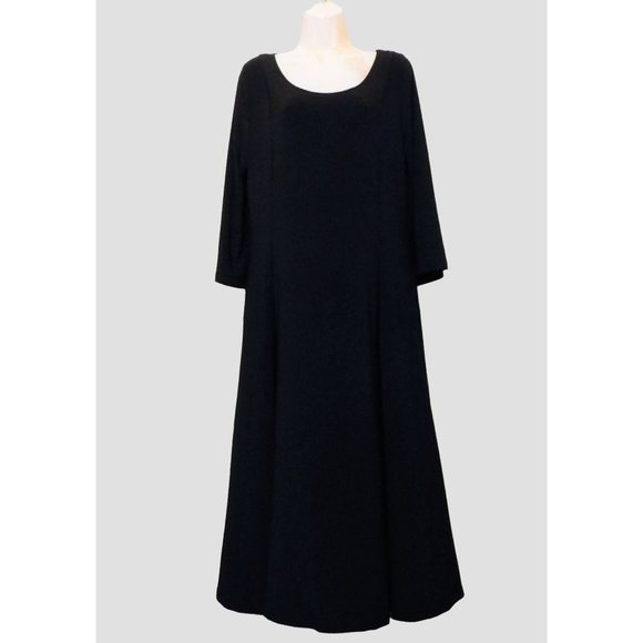 Investments Dress XL Black Slinky Stretch Travel Knit A Line Scoop Neck 3/4 Slv - Picture 3 of 9